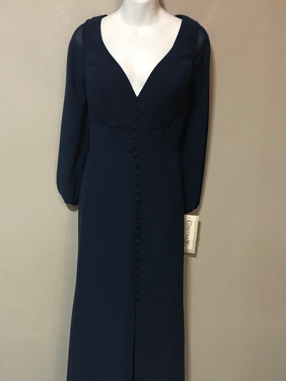 CHRISTIAN WU NAVY CHIFFON GOWN SIZE 10